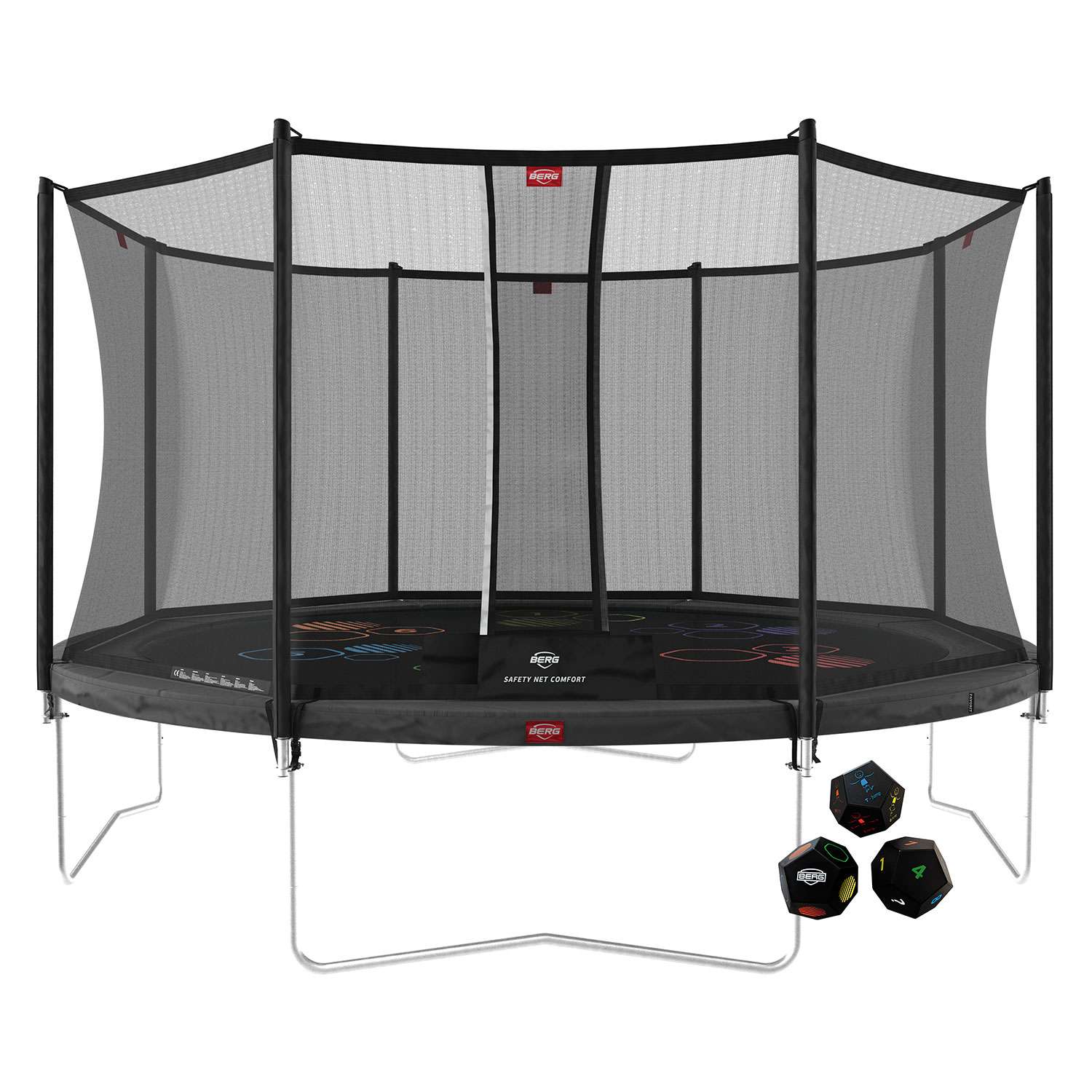 BERG Favorit Regular 430 Grey Levels — Round trampoline with safety net in a garden